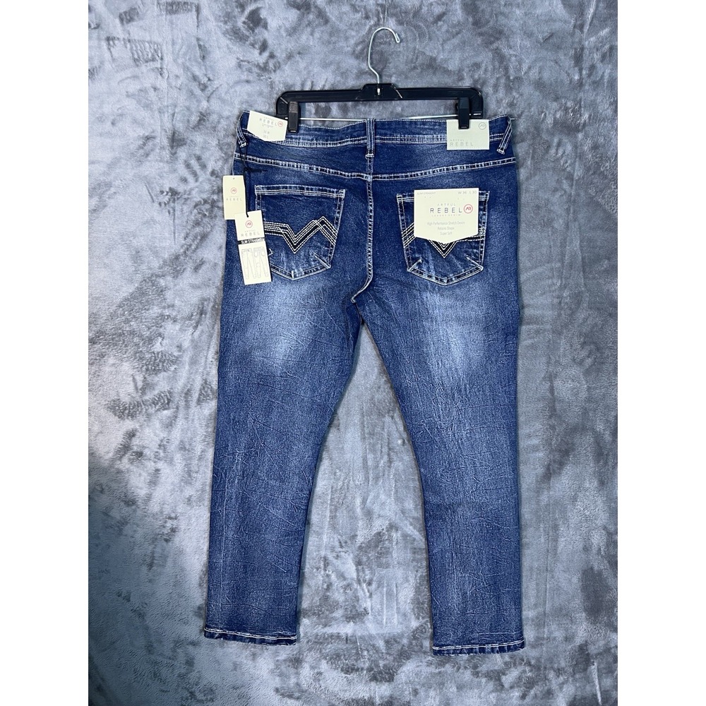 Artful Rebel Mens Slim Straight Leg Jeans Medium Wash Blue Denim 36W 30L NEW - Picture 11 of 16